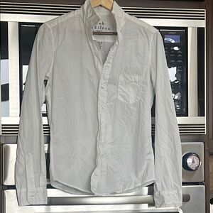 FRANK & EILEEN white LONG SLEEVE button down “BARRY” signature crinkle top, SM